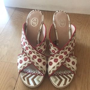 Ash Adel White Embroidered Mules size 40